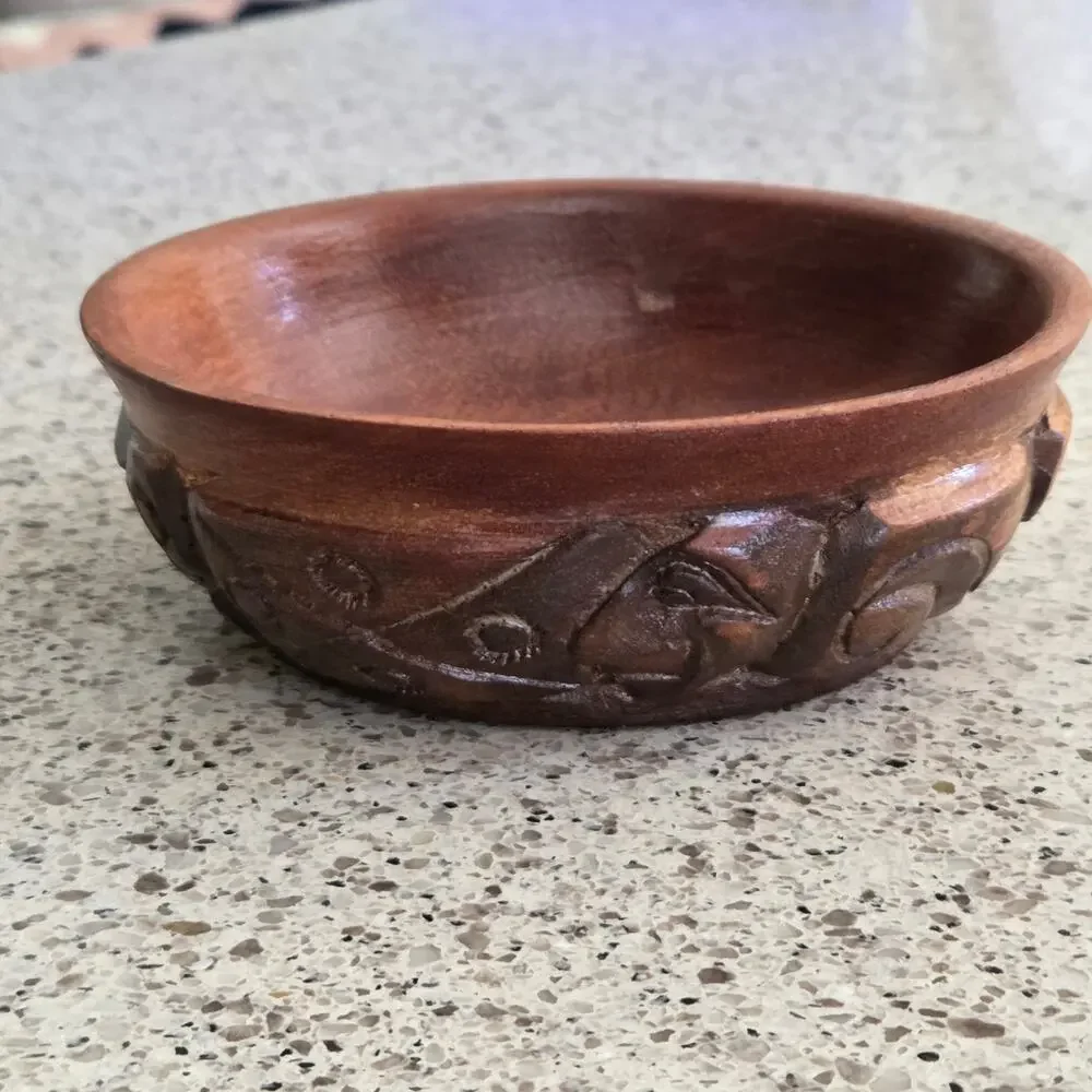 VTG Hand Carved Wooden Bowl Small Trinket Dish Handcrafted Design Honduras C.A.